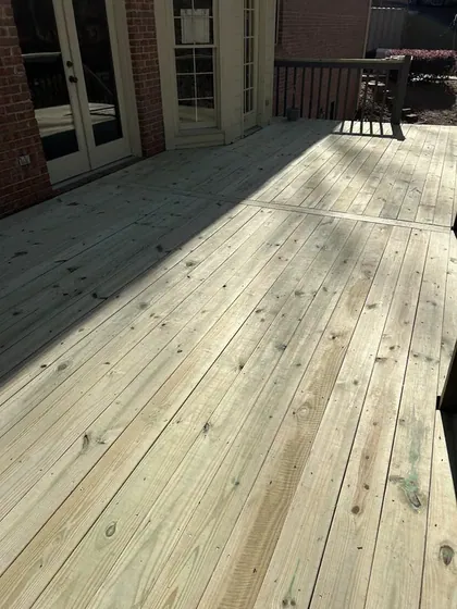 Freshly built pressure treated deck boards