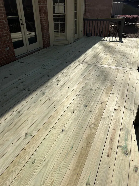 Freshly built pressure treated deck boards