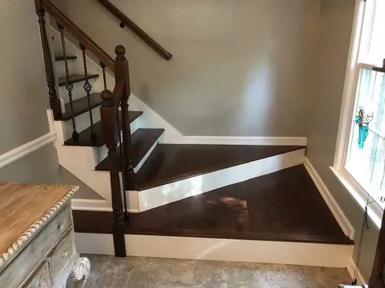 Interior staircase with fresh treads and risers