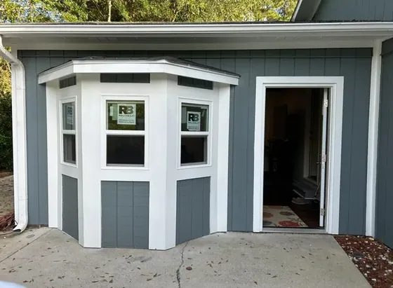 Exterior trim and bay window after repair