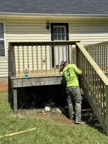 Working on a deck frame at a Griffin GA home
